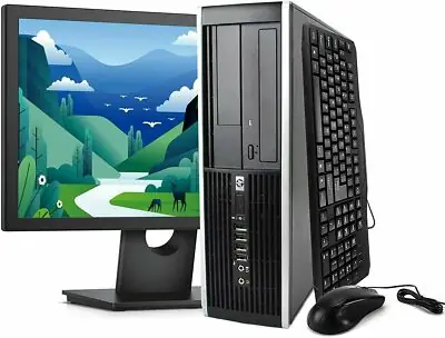 Desktop PC tower with monitor and keyboard